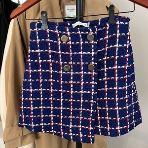 MANGO Blue Tweed Skirt with Red Pipping Detail, XXS